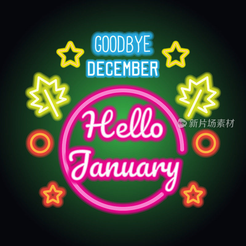 goodbye december hello january spring text sign with frame